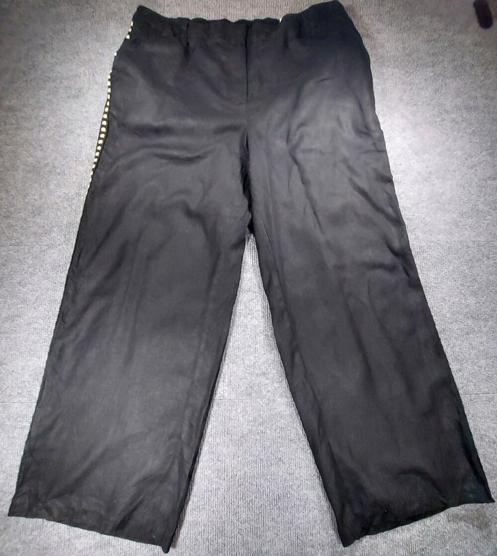 Lane Bryant Black Soft Linen Wide Leg Pants Crochet Trim Mid Rise Sz 16 NWT